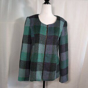 Katies Multicolor Plaid Zip‑Front Jacket Blazer Size 10 Soft Fleece Flannel Feel
